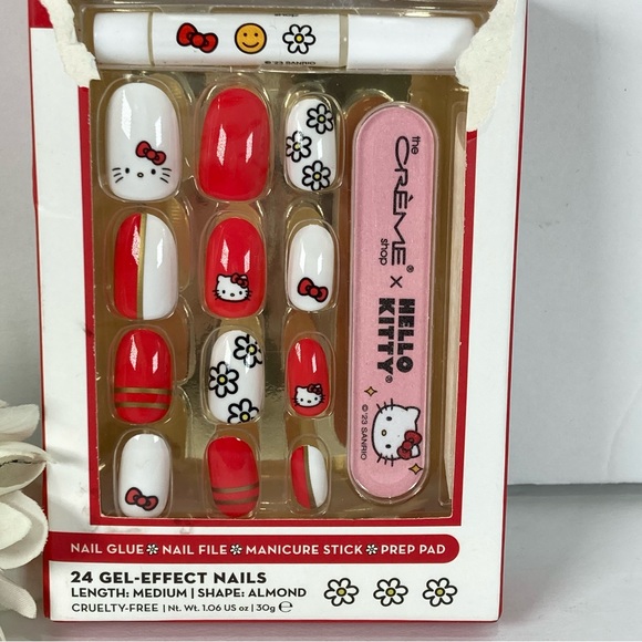 Hello Kitty Other - Hello Kitty xCrème Shop 24 Gel Effect Press On Nails Medium Almond Red White NEW